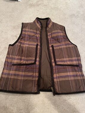 Ralph Lauren Brown and Purple Plaid Quilted Vest